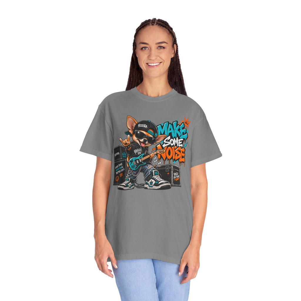 Make Some Noise Rocco Graphic T-Shirt — Streetwear Rock Dog Tee