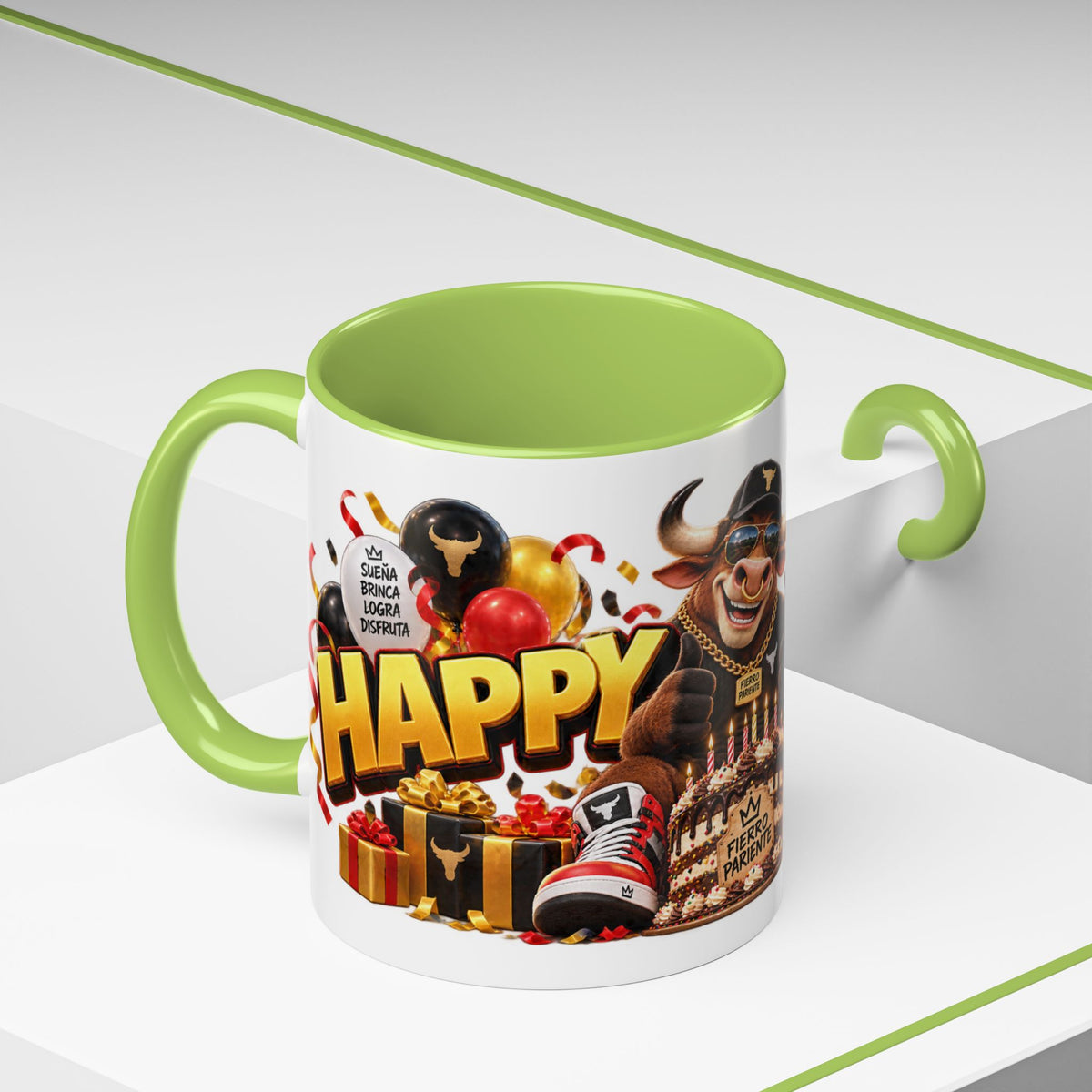 Happy Birthday Bull Mug – Colorful 3D Birthday Gift – White Coffee Mug