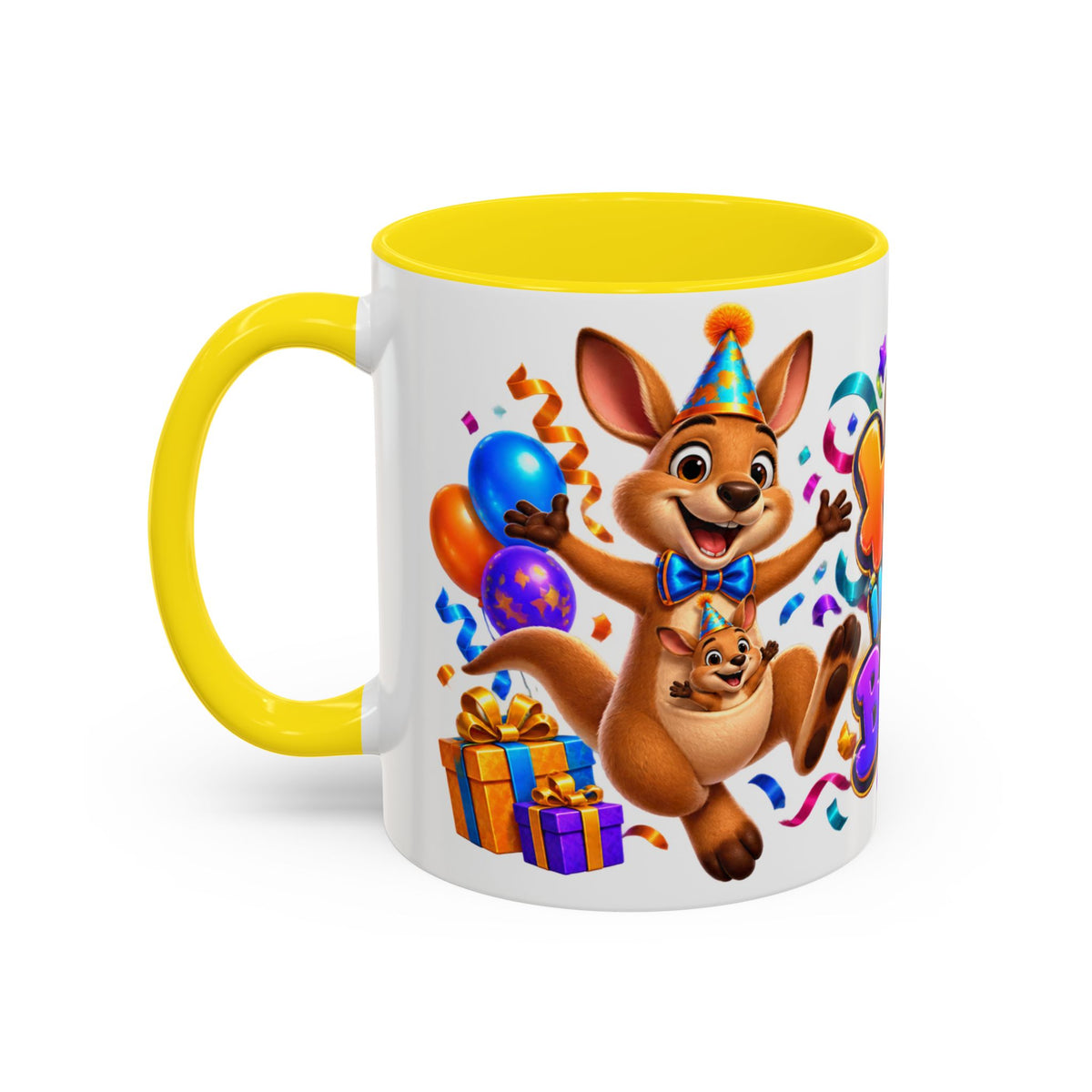 Hop Into Your Birthday White Mug – Cute Kangaroo Birthday Cup, Colorful Fun Party Gift