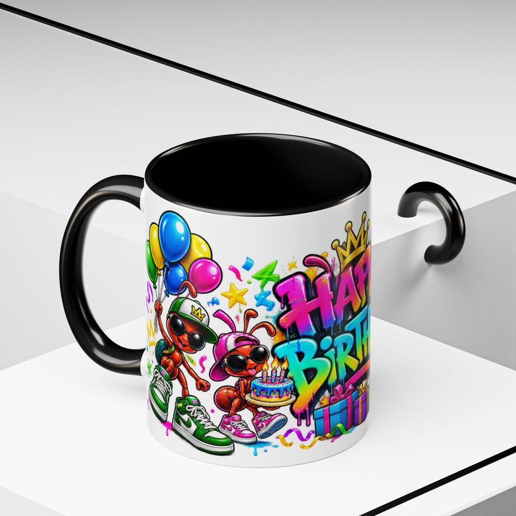 Happy Birthday Accent Coffee Mug - Colorful Graffiti Party Design (11 oz)