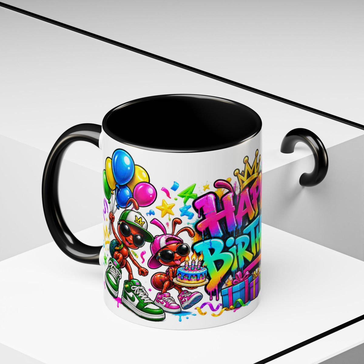 Happy Birthday Accent Coffee Mug - Colorful Graffiti Party Design (11 oz)
