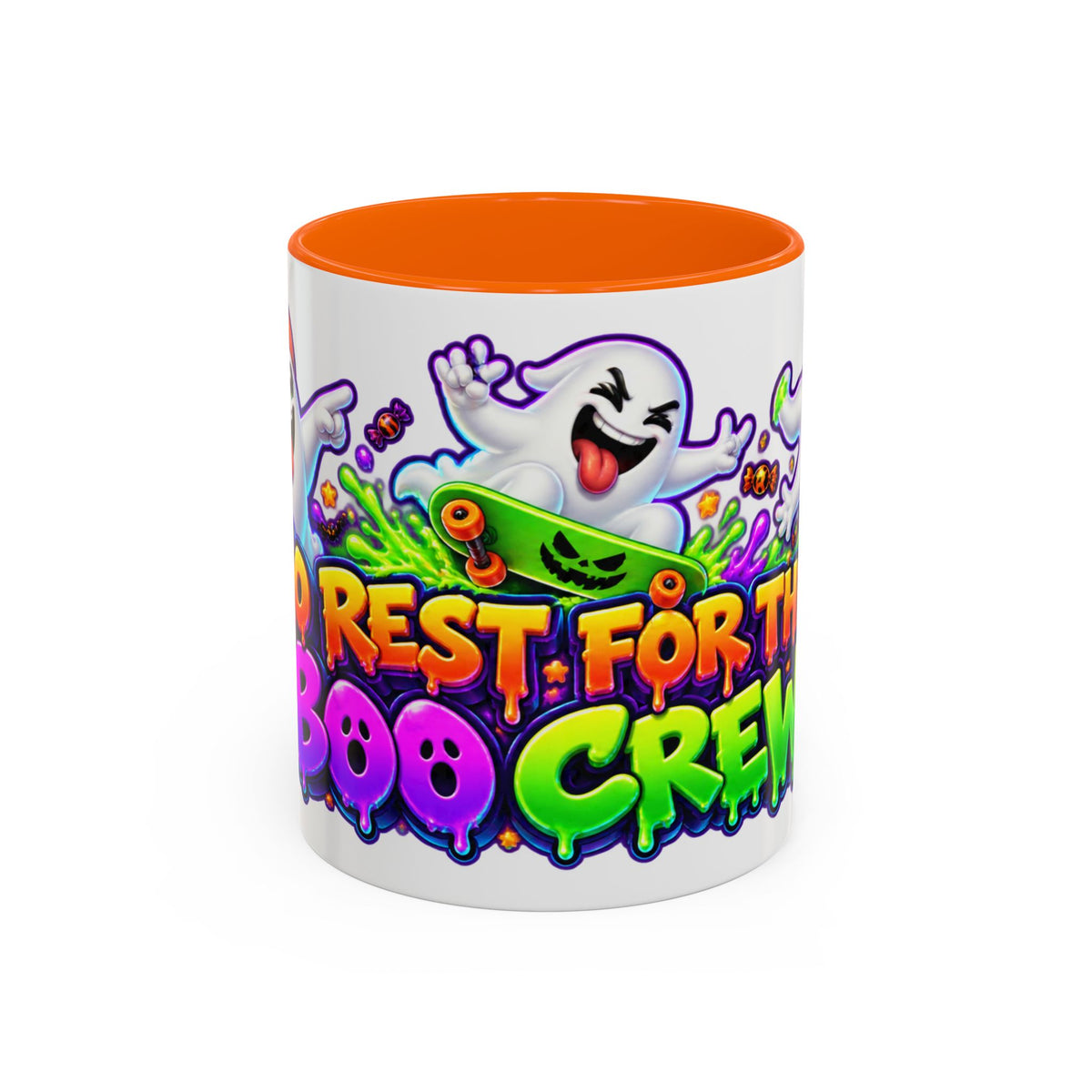 No Rest for the Boo Crew Crazy Ghosts Halloween White Mug