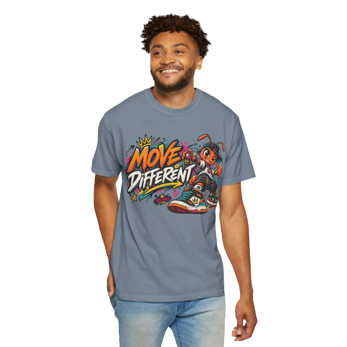 Move Different Graphic T-Shirt — Streetwear Skate Ant Mascot Design