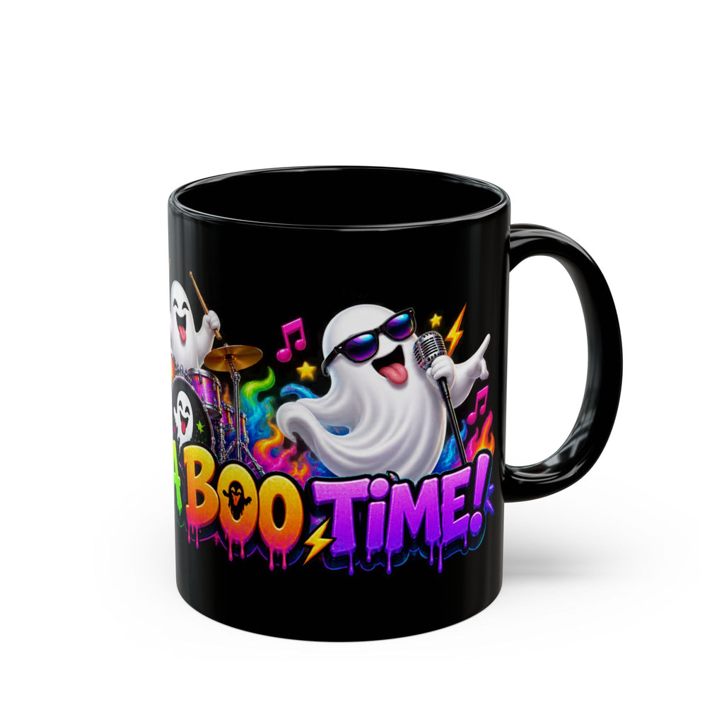 Here for a Boo Time Halloween Ghost Rock Band Black Mug