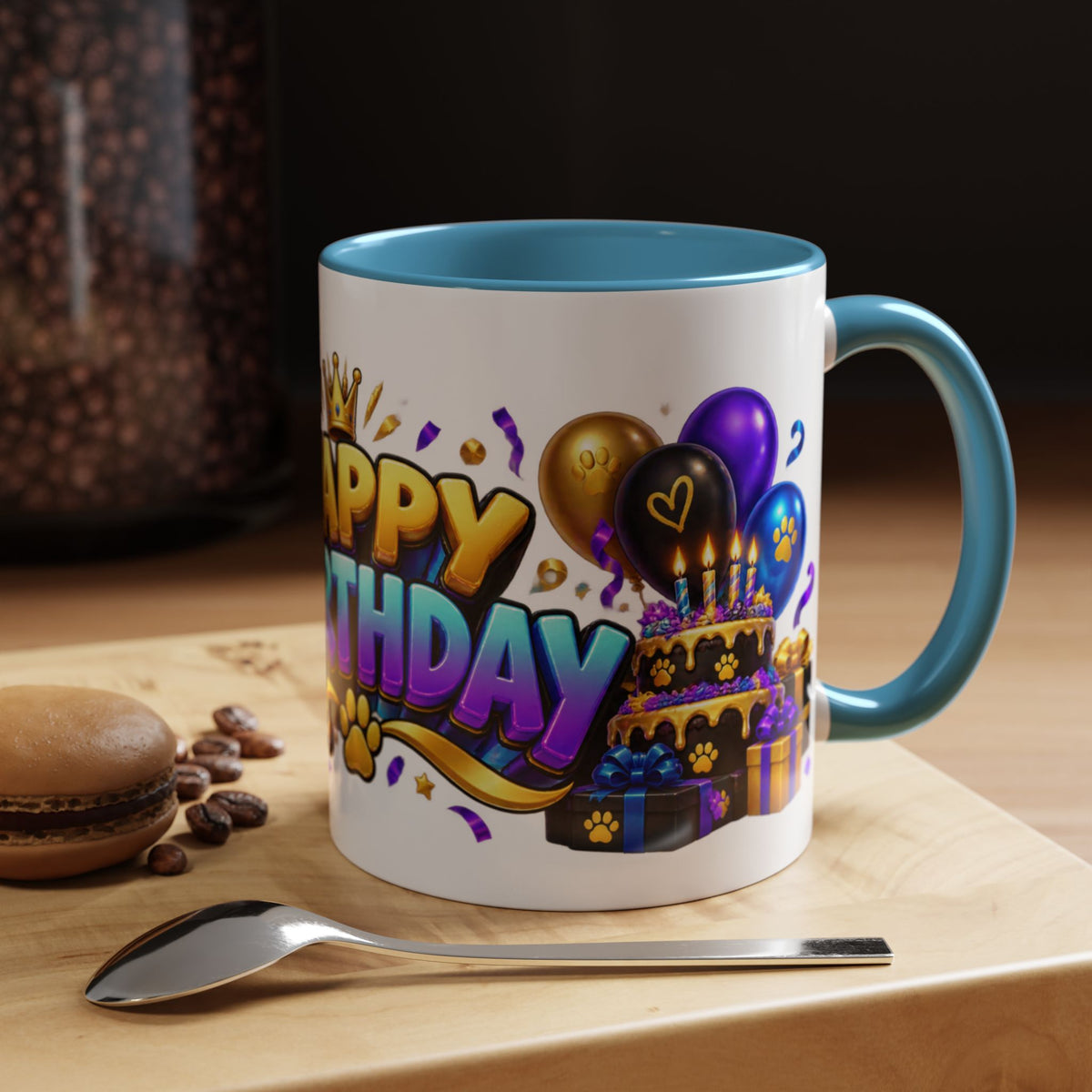 Black Panther Happy Birthday Mug – Purple Blue & Gold Birthday Gift – FestoraShop White Coffee Mug