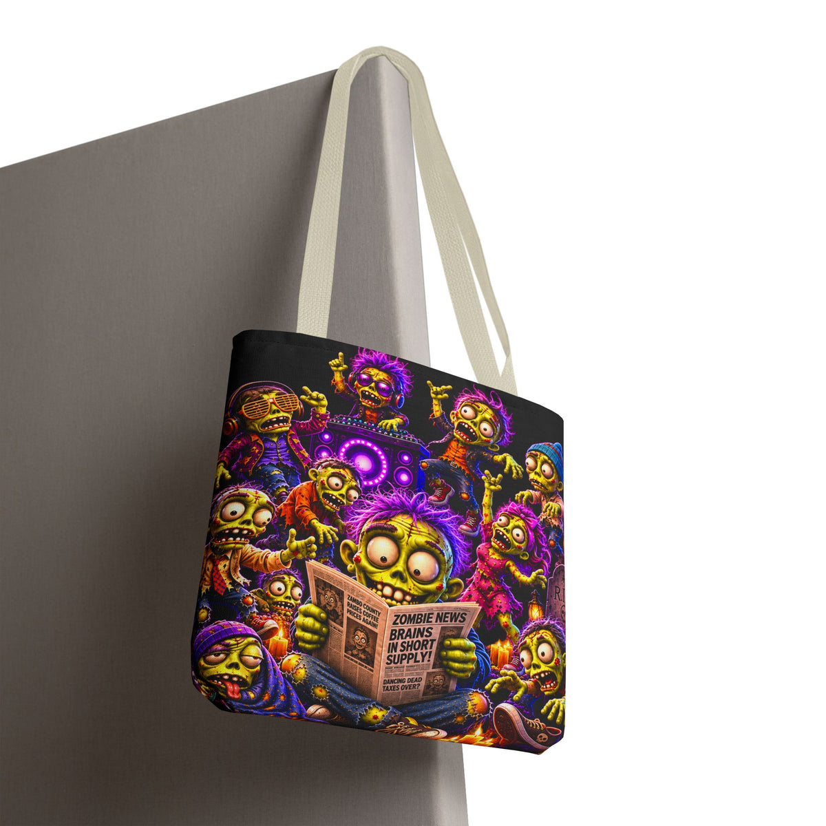 FestoraShop Funny Zombies Tote Bag - Cute 3D Halloween Zombie Reading Design