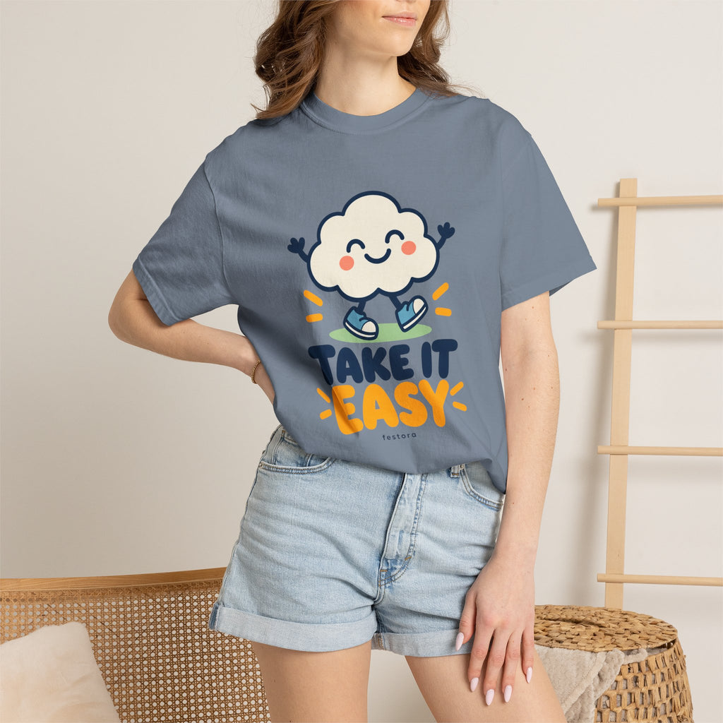 Take It Easy – Happy Cloud Graphic T-Shirt | Festora Everyday