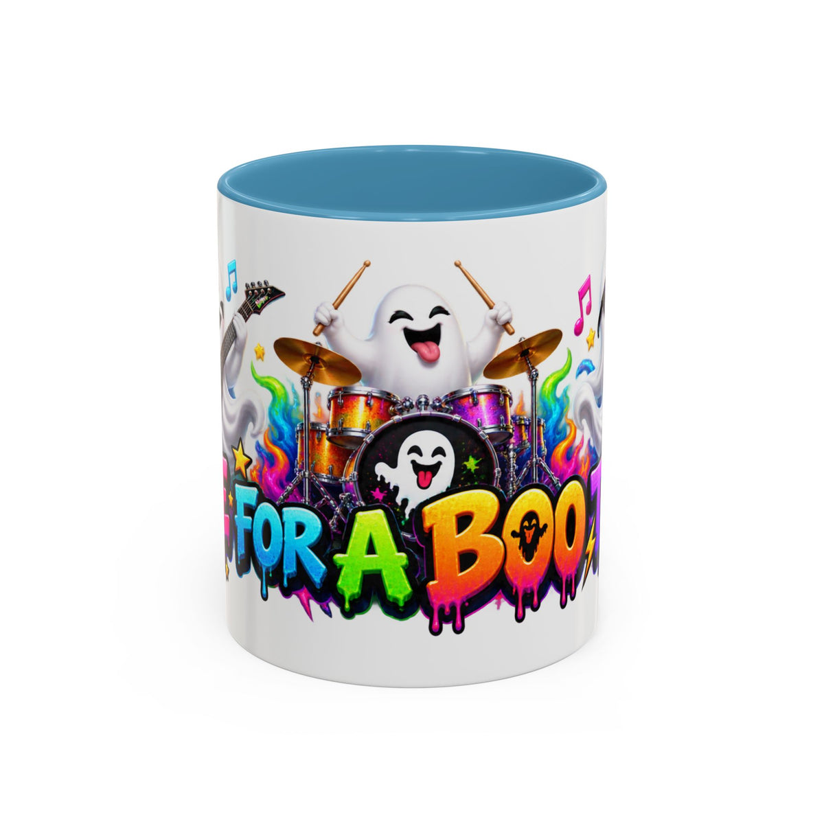 Here for a Boo Time Halloween Ghost Rock Band White Mug