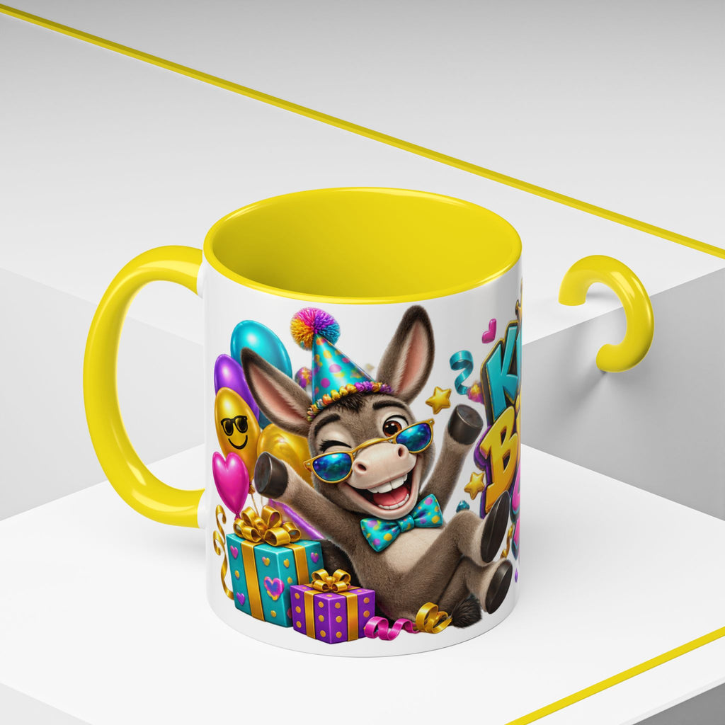 Kickin’ It Birthday Style Donkey White Mug – Funny Happy Birthday Party Cup, Cute Colorful Gift