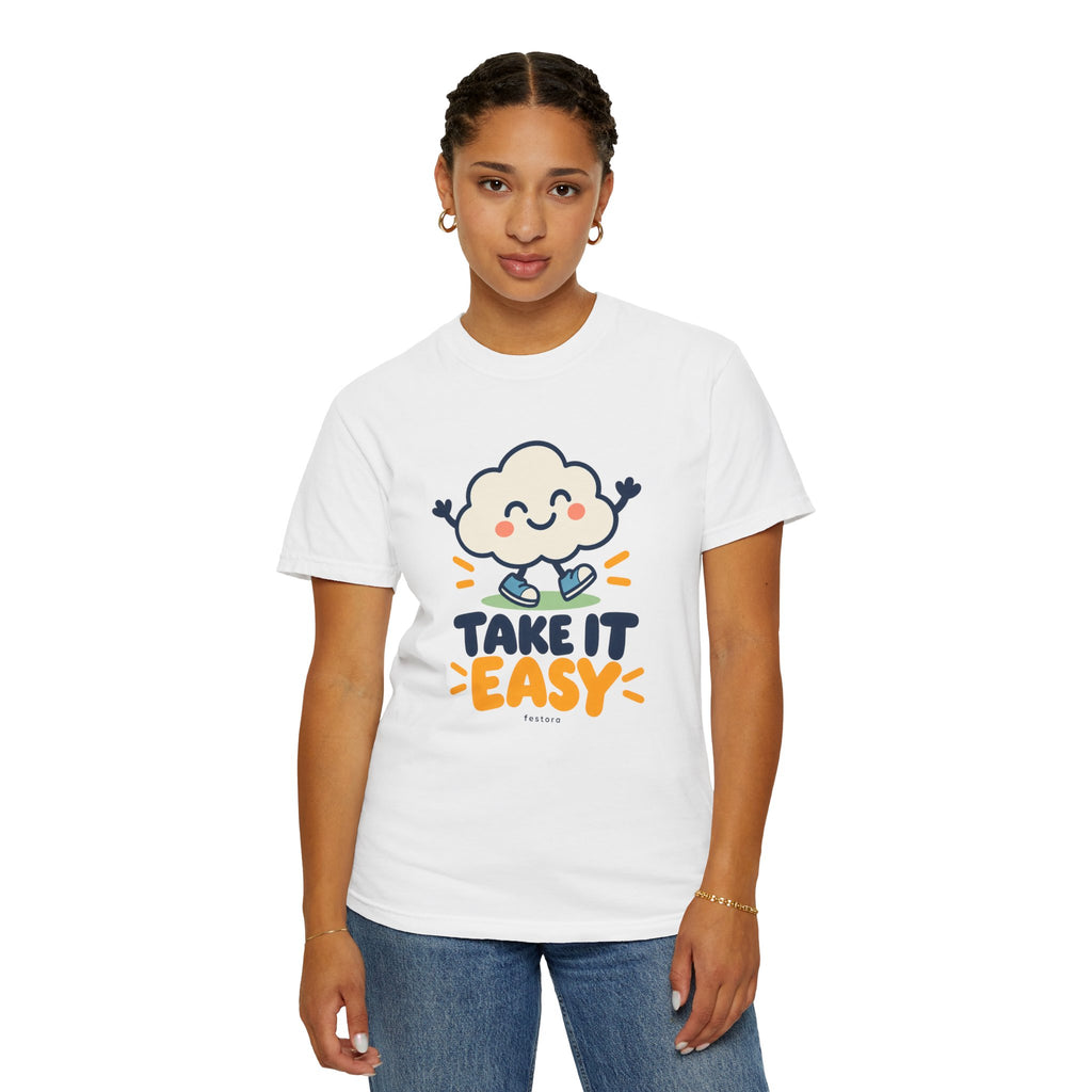 Take It Easy – Happy Cloud Graphic T-Shirt | Festora Everyday