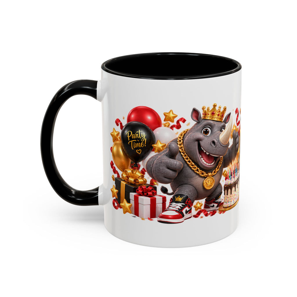 Happy Birthday Rhino Mug – Colorful 3D Birthday Gift – White Coffee Mug