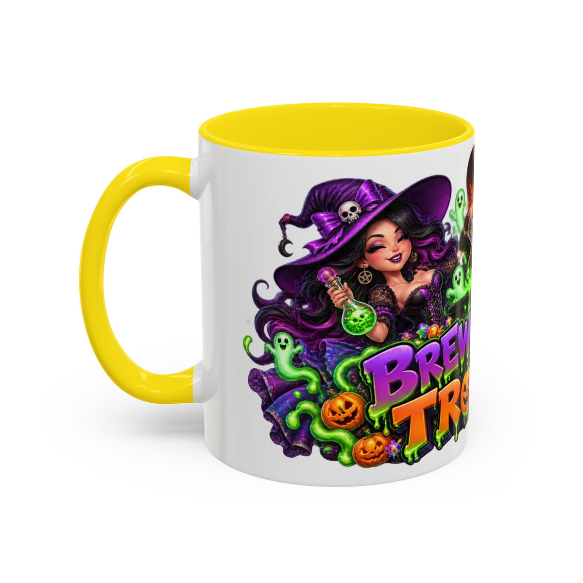 Brewing Up Trouble Witches Halloween White Mug