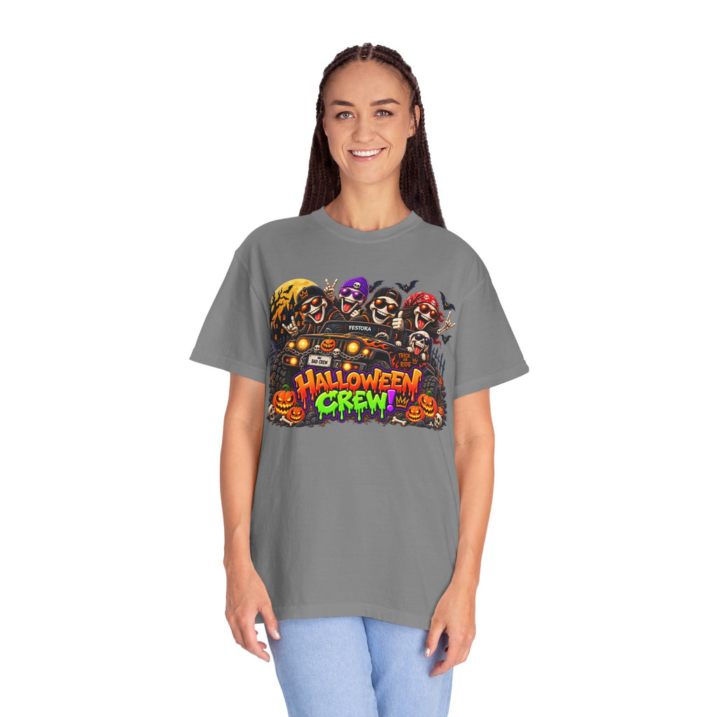 Halloween Crew T-Shirt – Skeleton Jeep Spooky Graphic Tee
