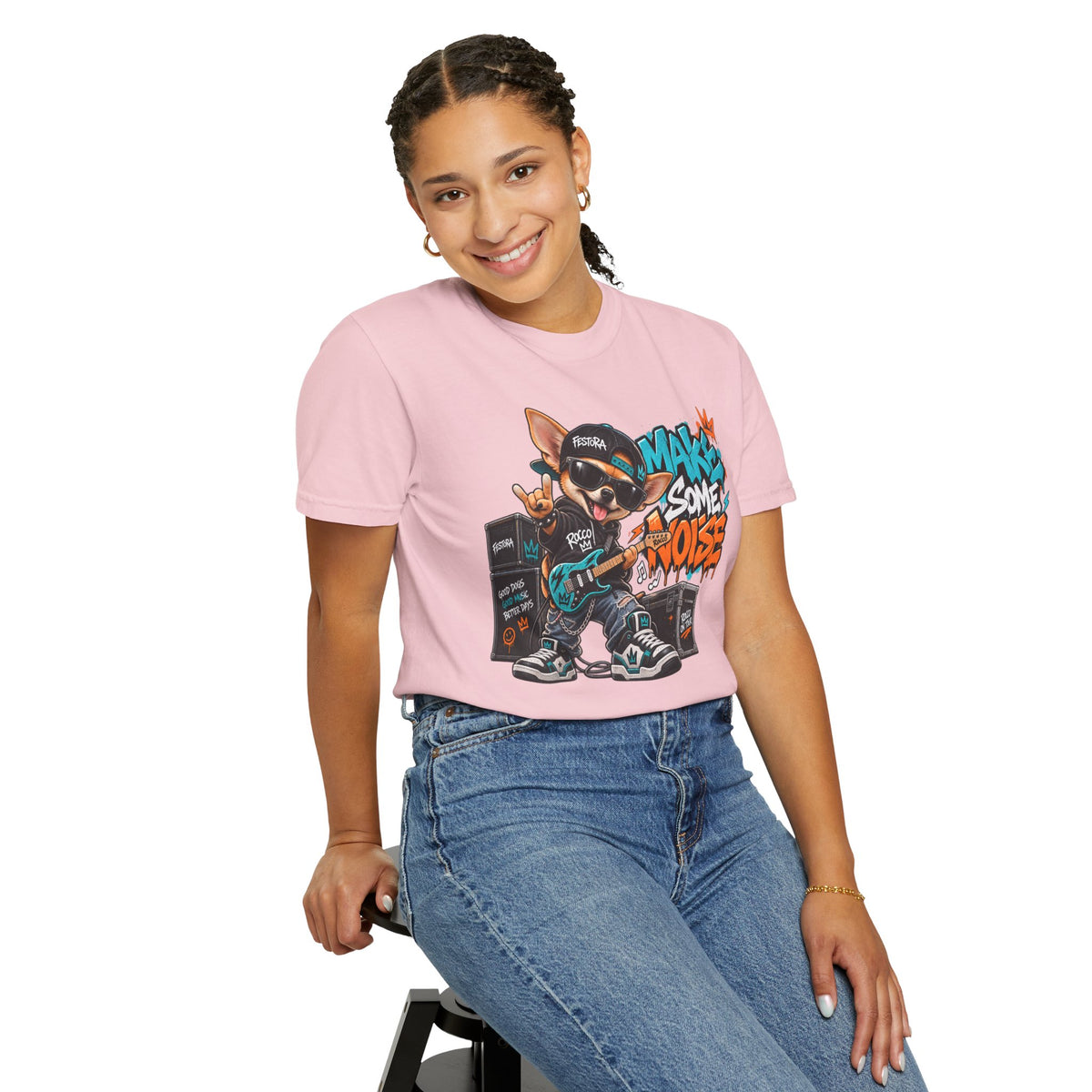 Make Some Noise Rocco Graphic T-Shirt — Streetwear Rock Dog Tee