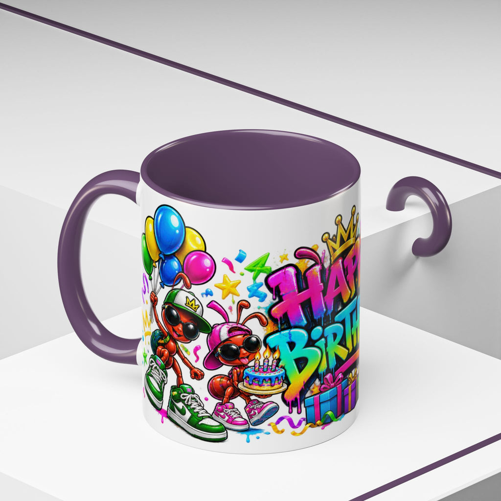 Happy Birthday Accent Coffee Mug - Colorful Graffiti Party Design (11 oz)