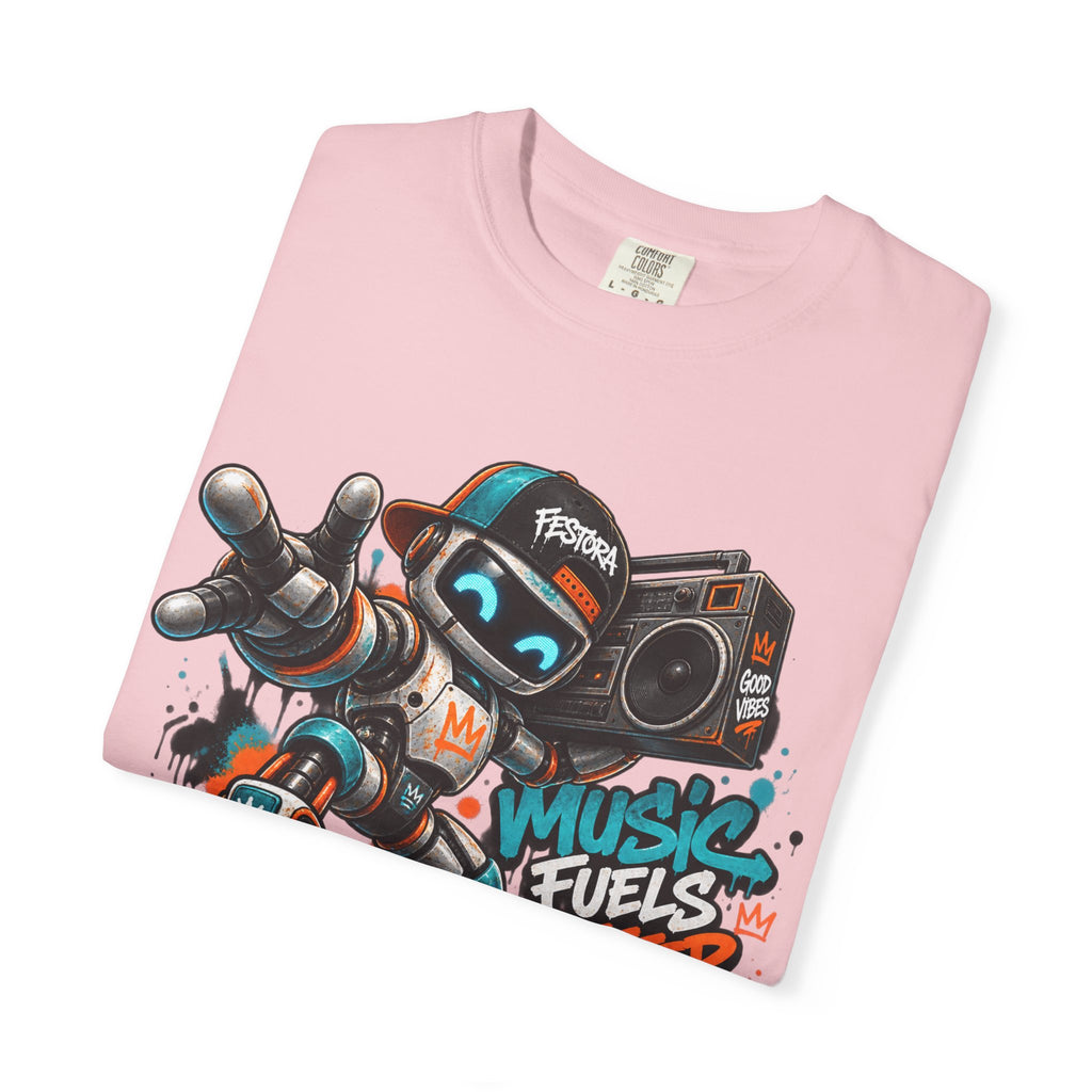Music Fuels Better Days T-Shirt — Retro Robot Boombox Streetwear