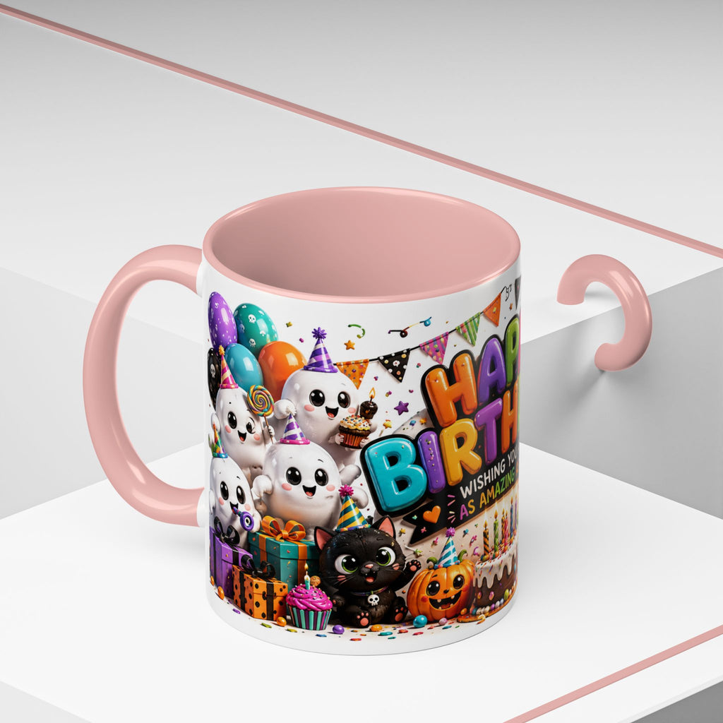Happy Birthday Accent Coffee Mug — Colorful 3D Birthday Party Design (11/15oz)