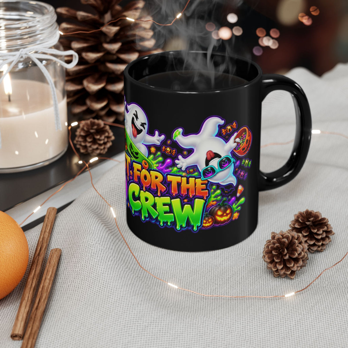 No Rest for the Boo Crew Crazy Ghosts Halloween Black Mug