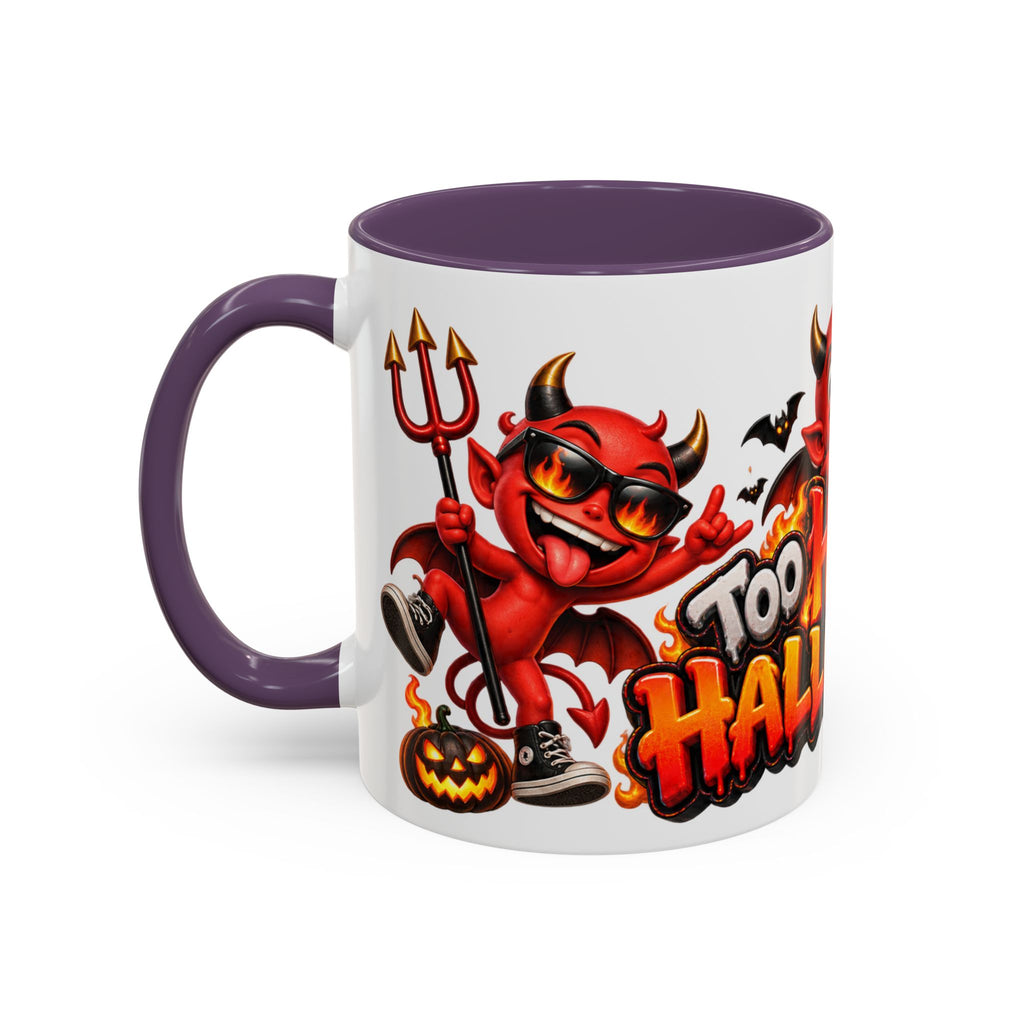 Too Hot for Halloween White Mug – Funny Devils, Flames & Spooky Design