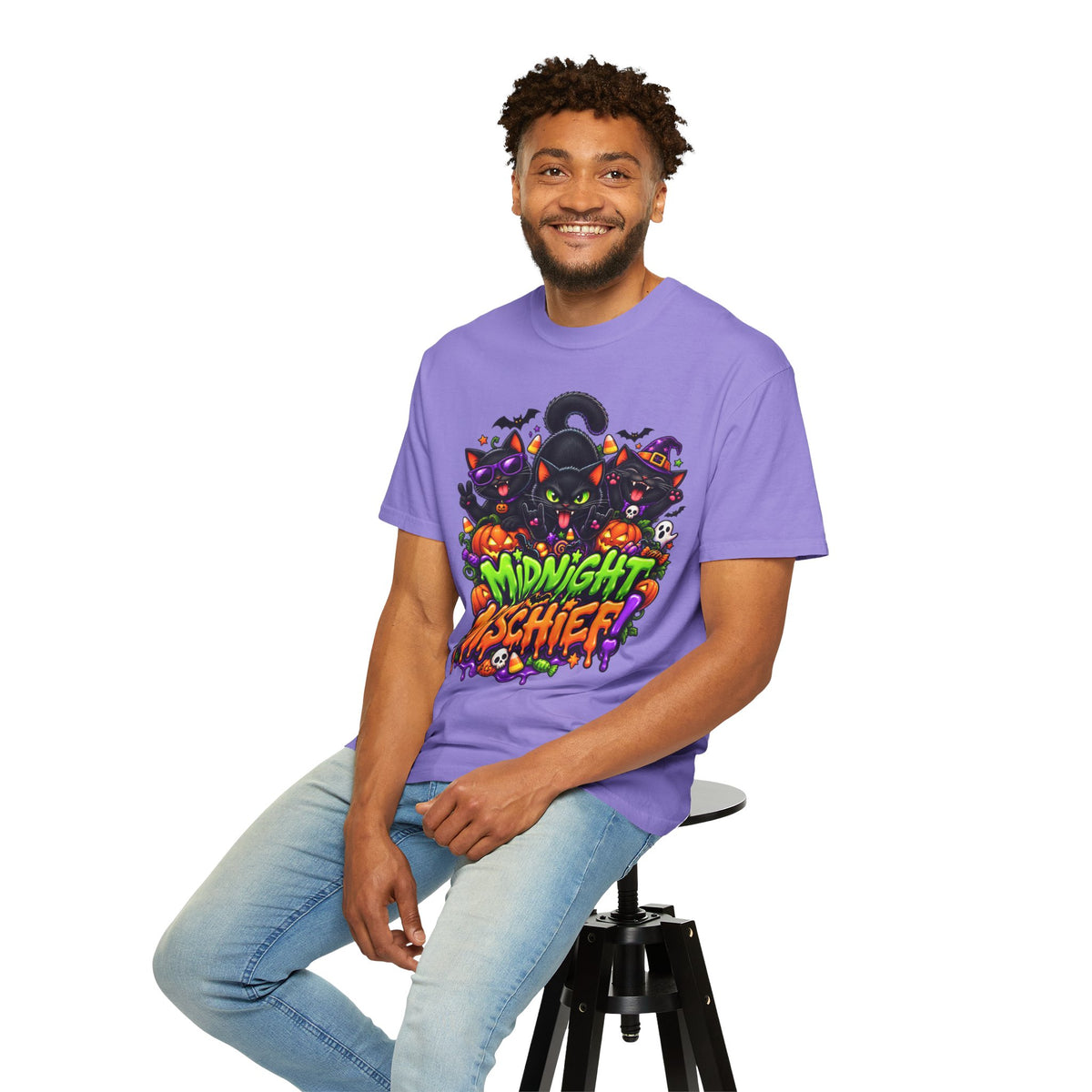 Midnight Mischief Halloween T-Shirt – Funny Black Cat Graphic Tee