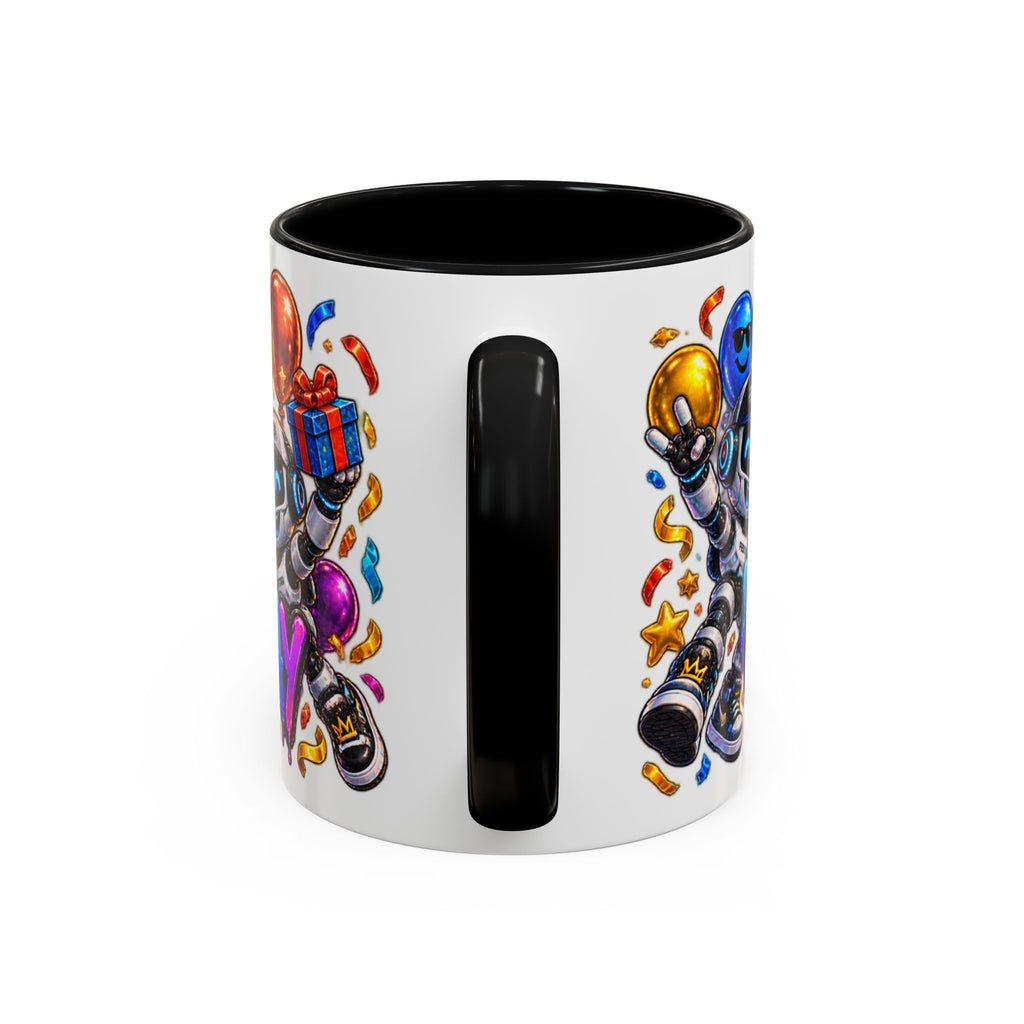 Birthday Robot Coffee Mug — Colorful Happy Birthday Accent Mug (11oz)