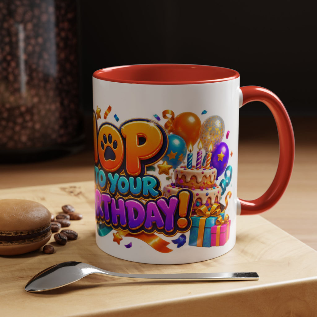 Hop Into Your Birthday White Mug – Cute Kangaroo Birthday Cup, Colorful Fun Party Gift