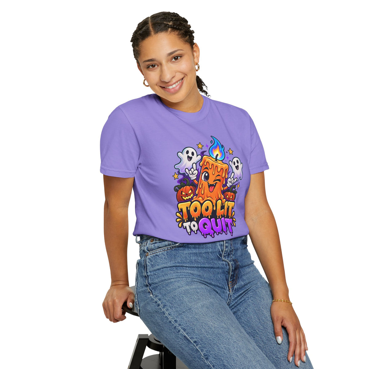 Too Lit to Quit – Funny Halloween Candle T-Shirt