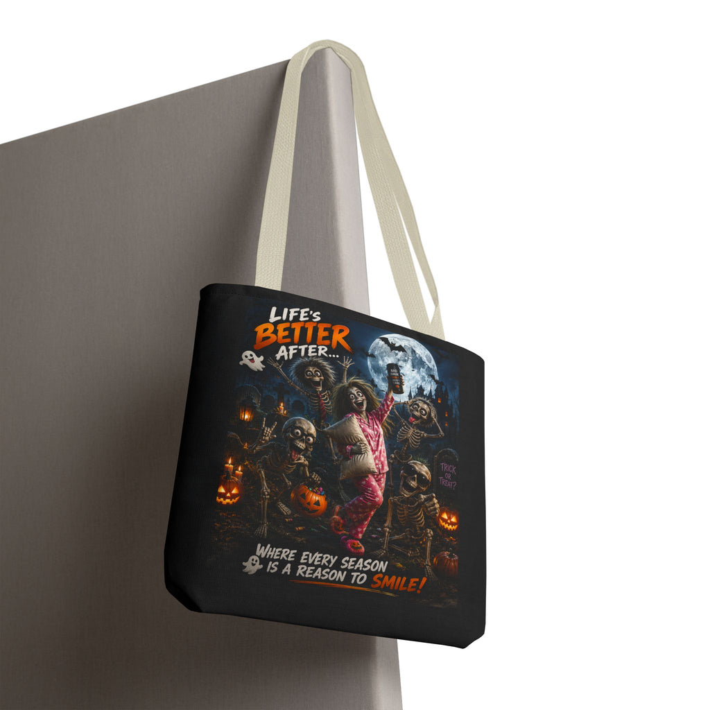 Halloween Horror Tote Bag - "Life's Better After" Trick-or-Treat Pumpkin Design