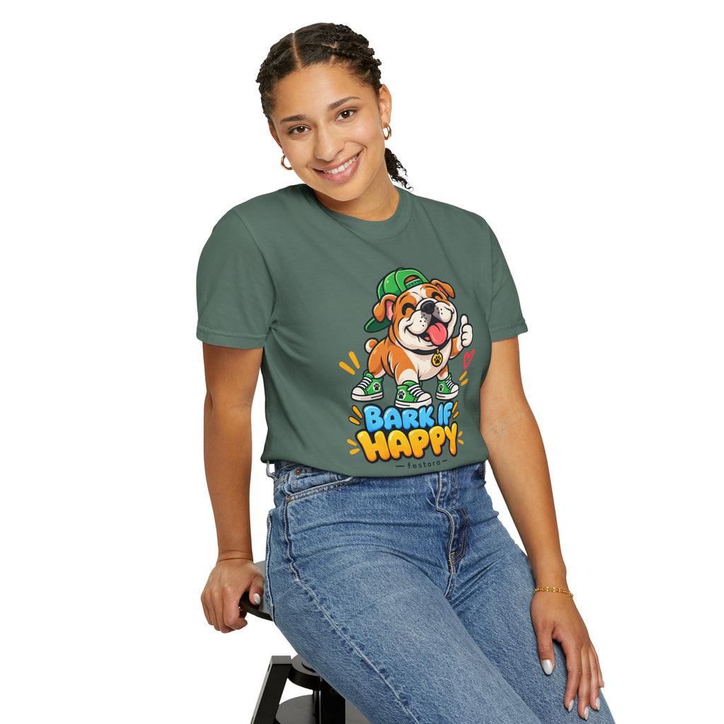 Bark If Happy – Cute Bulldog Graphic T-Shirt