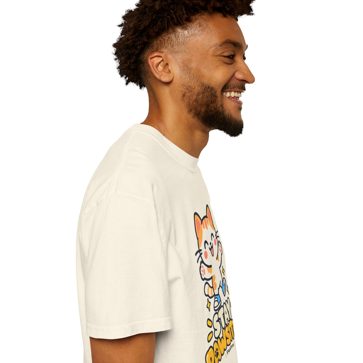 Stay Pawsitive – Cute Happy Cat Graphic T-Shirt
