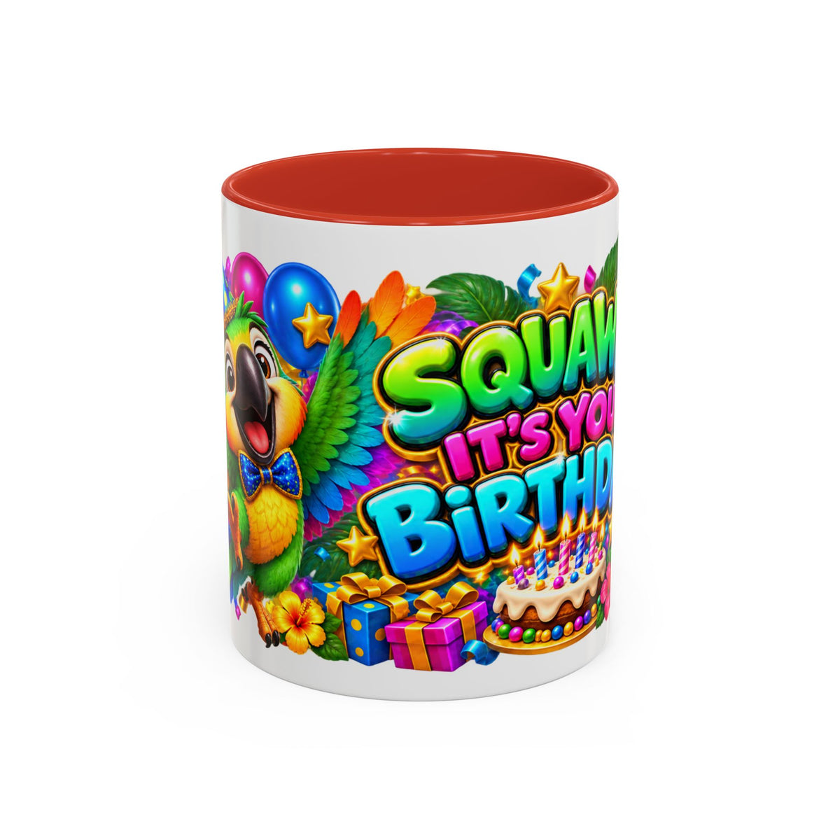 Squawk! It’s Your Birthday White Mug – Cute Parrot Birthday Cup, Colorful Tropical Party Gift