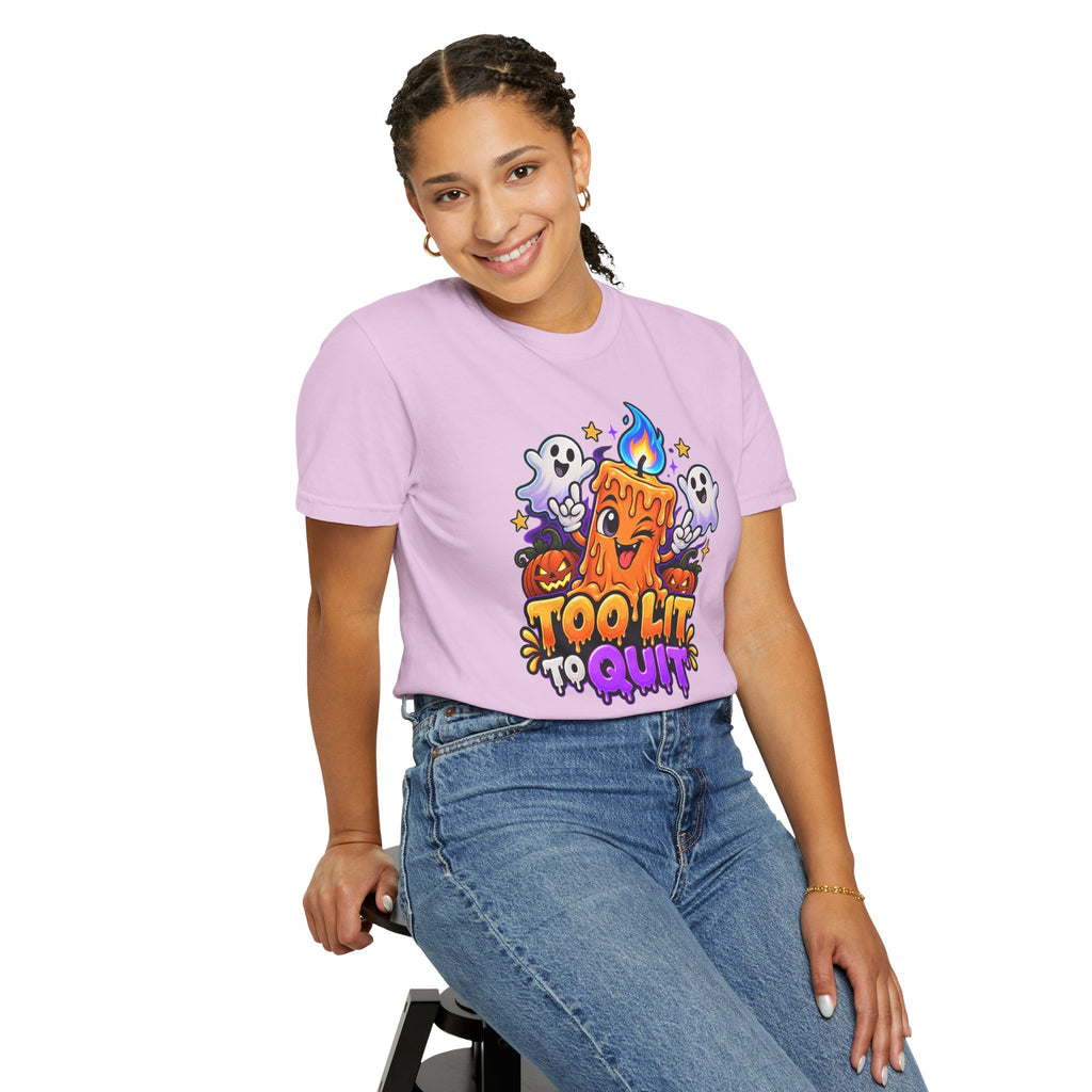 Too Lit to Quit – Funny Halloween Candle T-Shirt