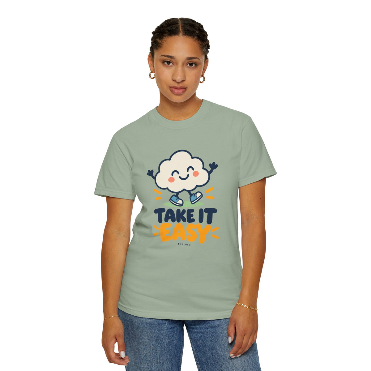Take It Easy – Happy Cloud Graphic T-Shirt | Festora Everyday