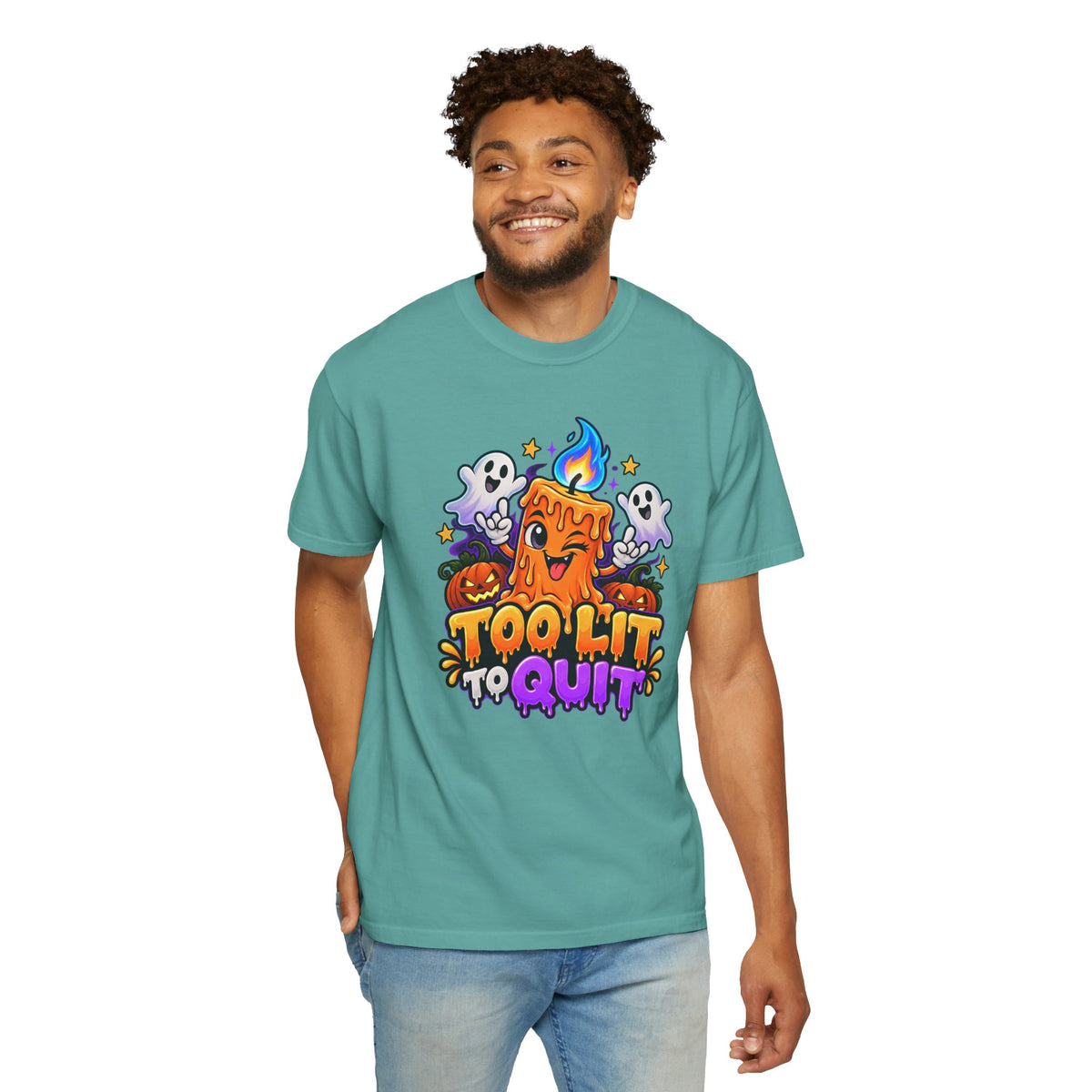 Too Lit to Quit – Funny Halloween Candle T-Shirt