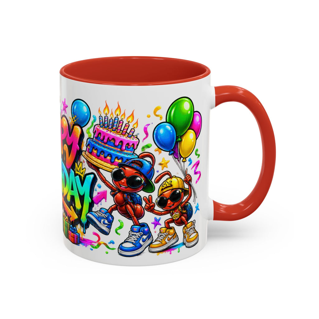 Happy Birthday Accent Coffee Mug - Colorful Graffiti Party Design (11 oz)