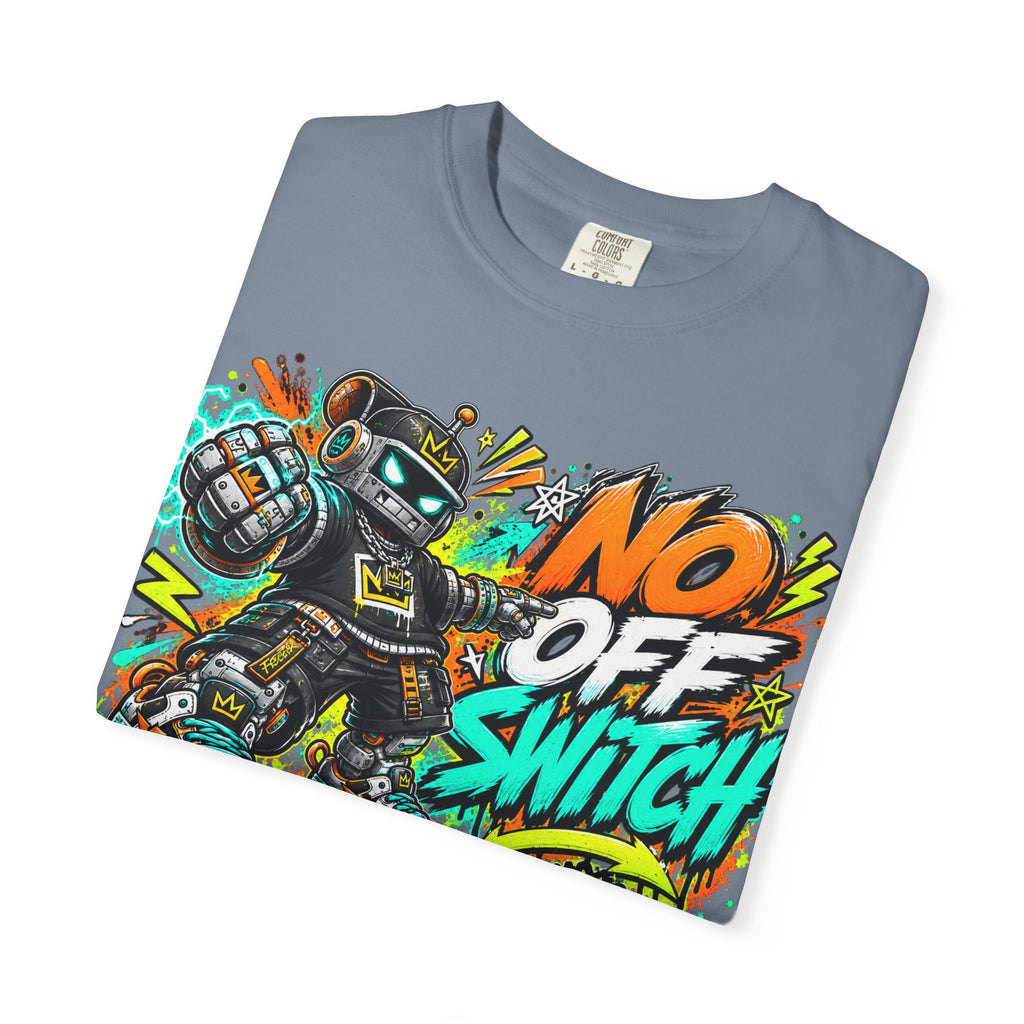 No Off Switch Robot Graphic T-Shirt — Bold Retro Streetwear Design