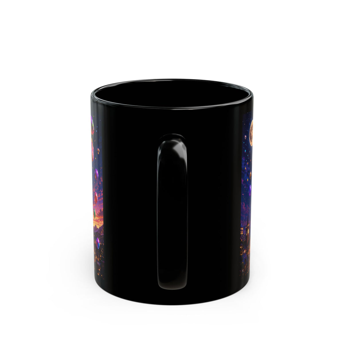 Birthday Gifts Hot Air Balloon Black Mug – "It's Raining Birthday Gifts" (11oz)