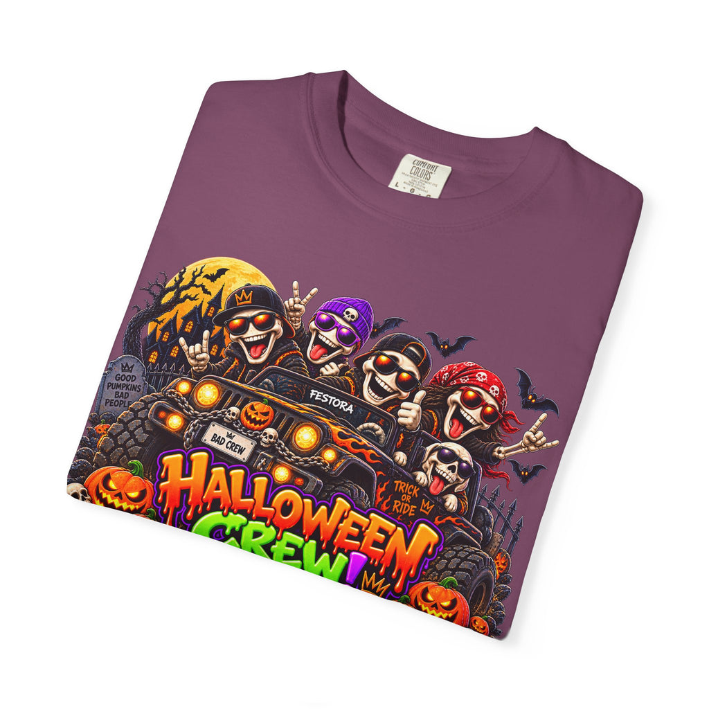 Halloween Crew T-Shirt – Skeleton Jeep Spooky Graphic Tee