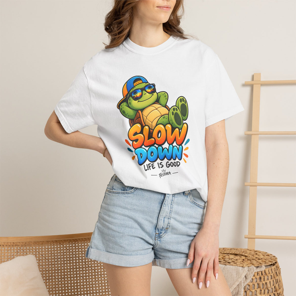 Slow Down, Life Is Good – Turtle Graphic T-Shirt | Festora Everyday