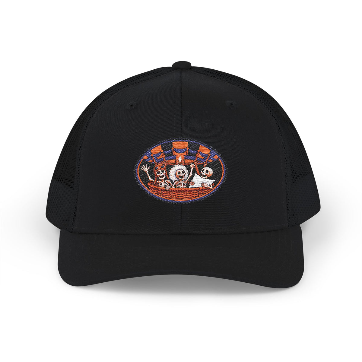 Halloween Skeleton Hot Air Balloon Embroidered Trucker Cap