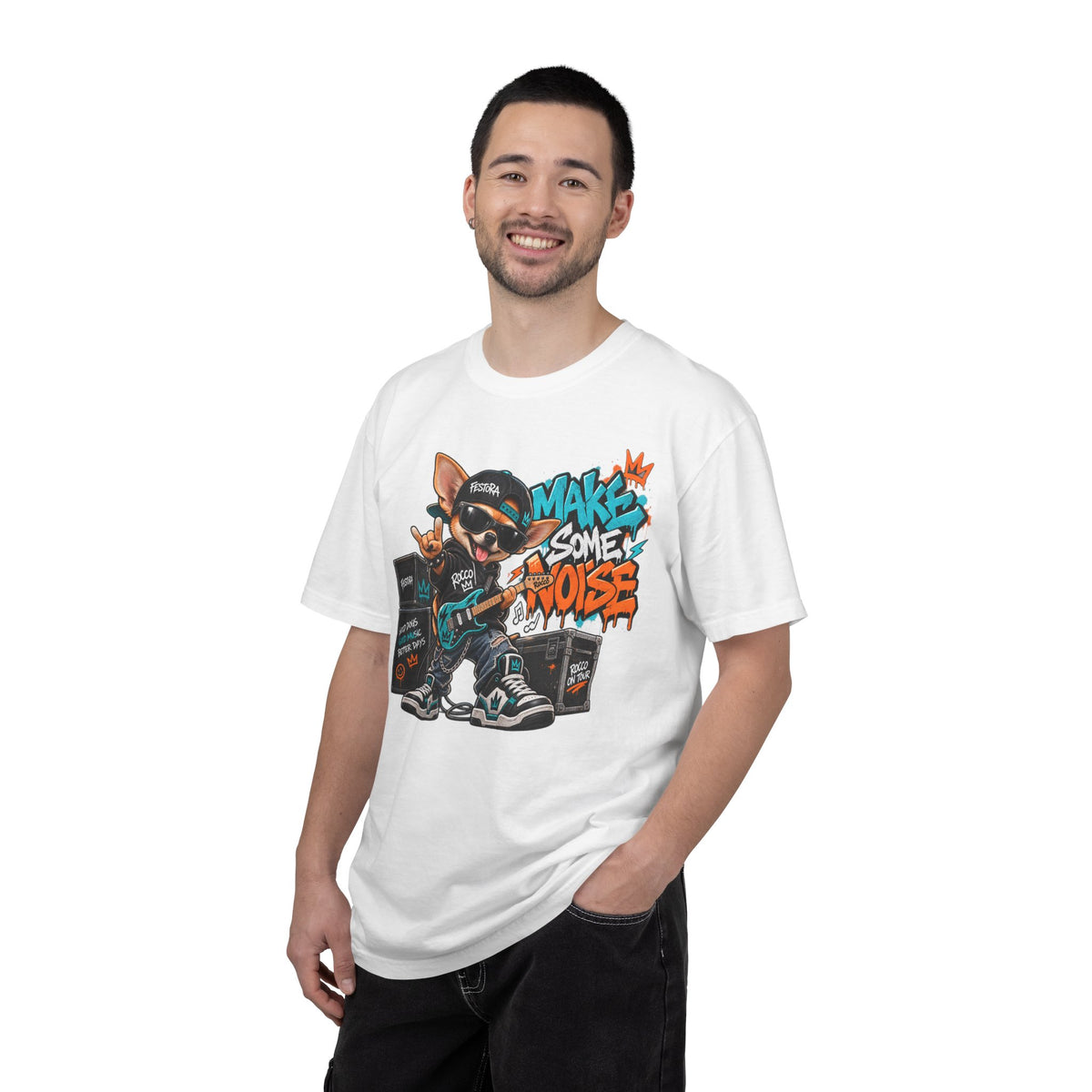Make Some Noise Rocco Graphic T-Shirt — Streetwear Rock Dog Tee