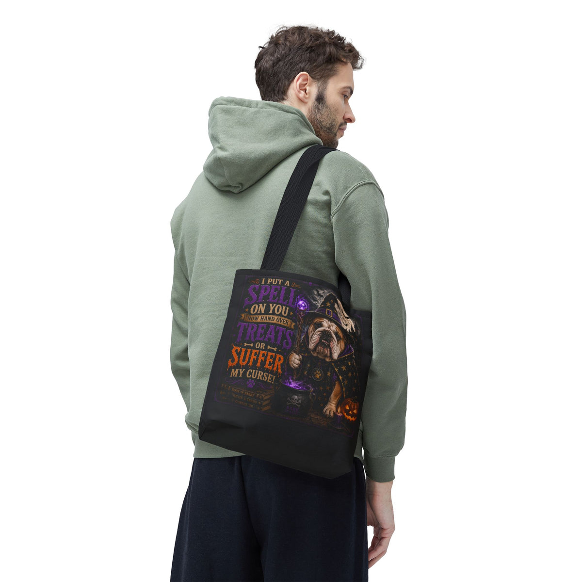 Halloween Bulldog Tote Bag - "I Put a Spell On You" Trick-or-Treat Candy Bag