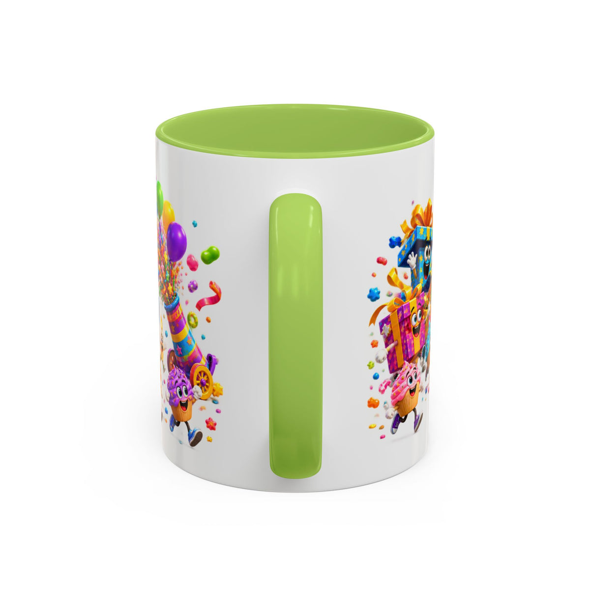 Birthday Party Coffee Mug – Colorful Happy Birthday Cake & Balloon Design (11/15oz Accent Mug)