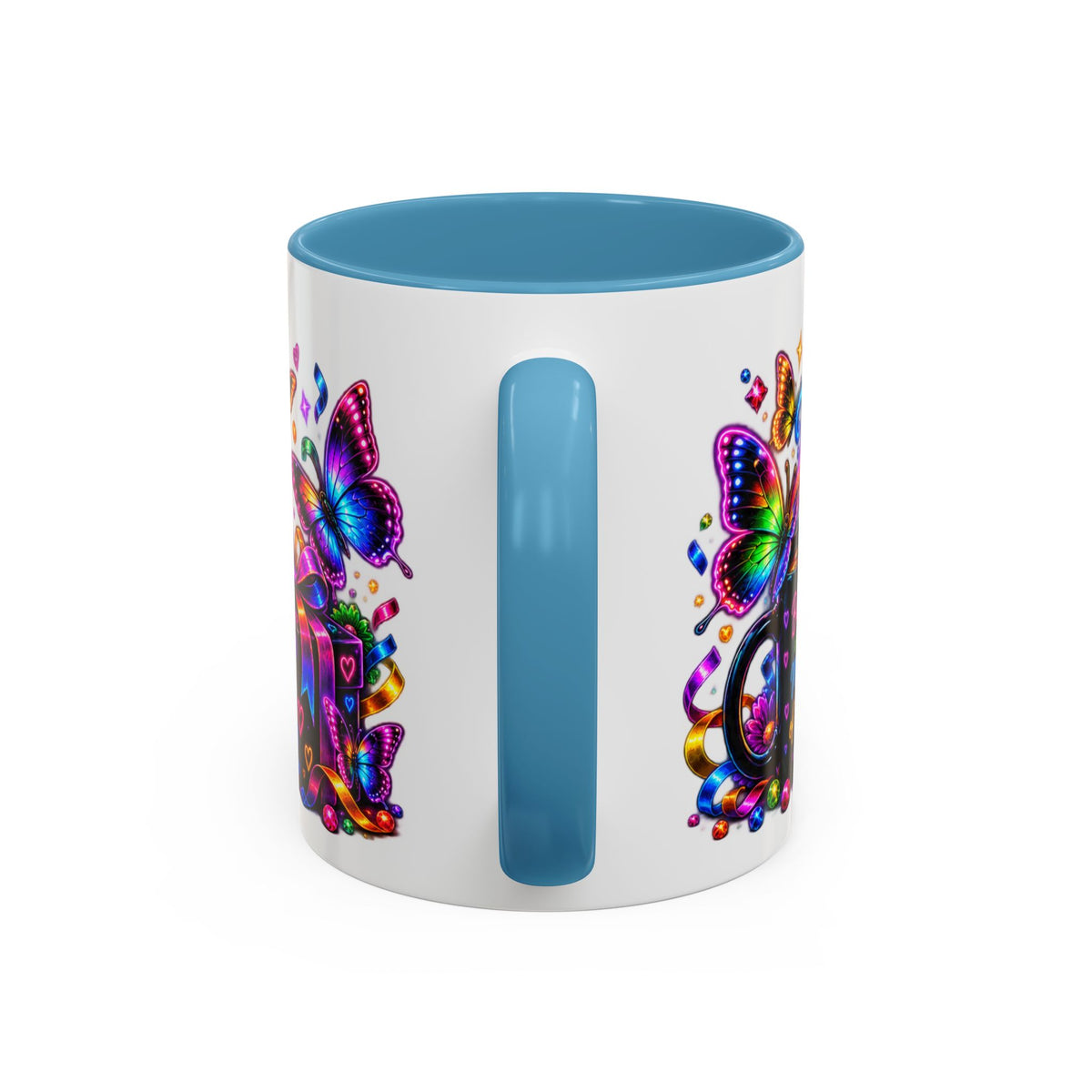 Birthday Coffee Mug – Colorful "Happy Birthday" Gift Mug with Butterflies & Candles