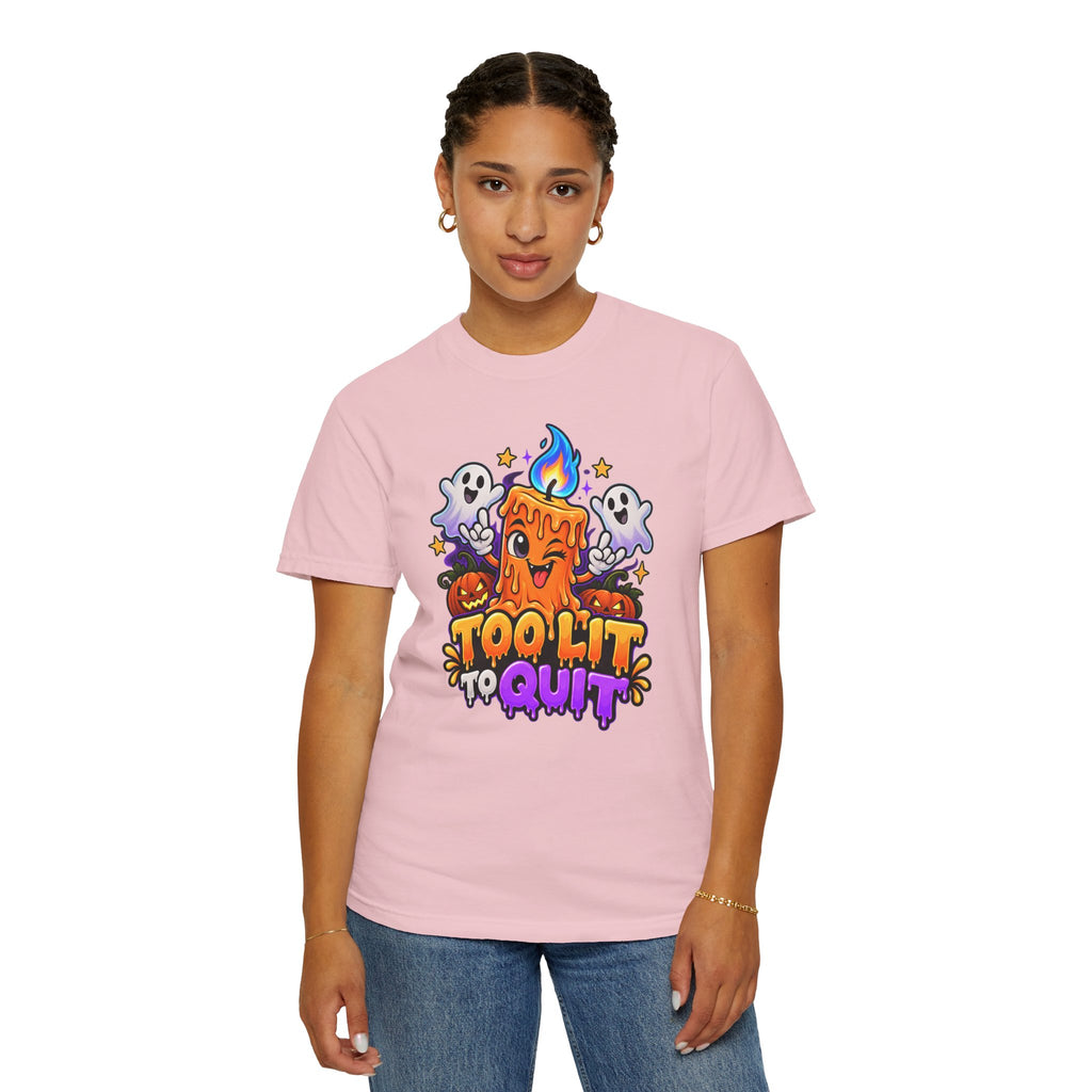 Too Lit to Quit – Funny Halloween Candle T-Shirt