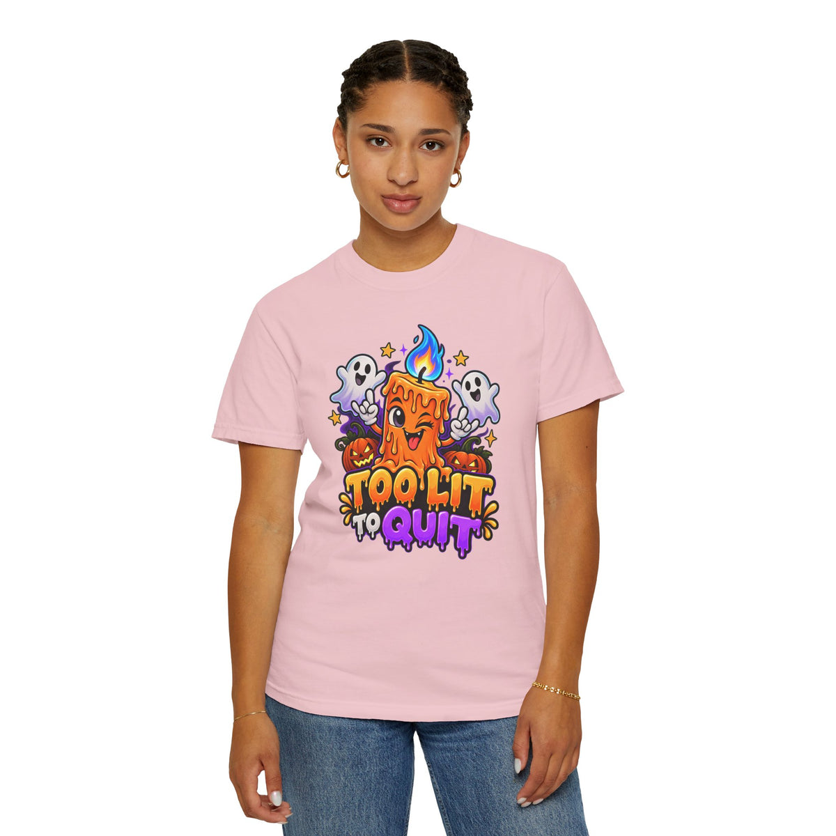 Too Lit to Quit – Funny Halloween Candle T-Shirt