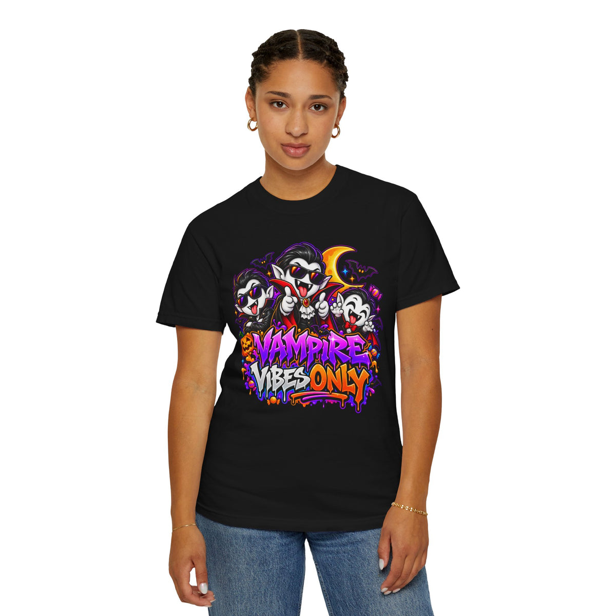 Neon Vampire Vibes Halloween Unisex Garment-Dyed T-Shirt Featuring a Cool Festora Vampire Crew