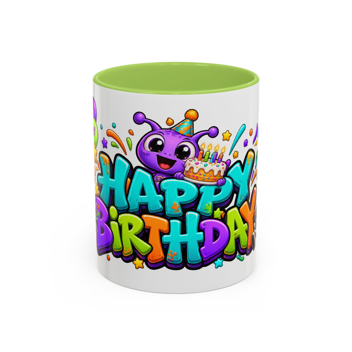 Happy Birthday Alien Mug – Colorful Space Party Cup with Cute Aliens & Robots