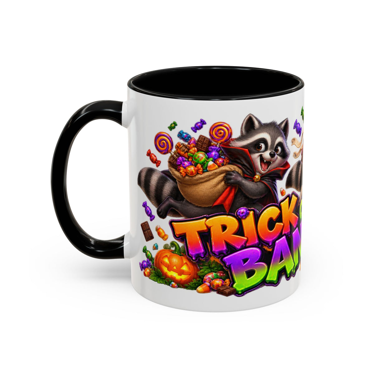 Trick or Treat Bandits Raccoons Halloween White Mug