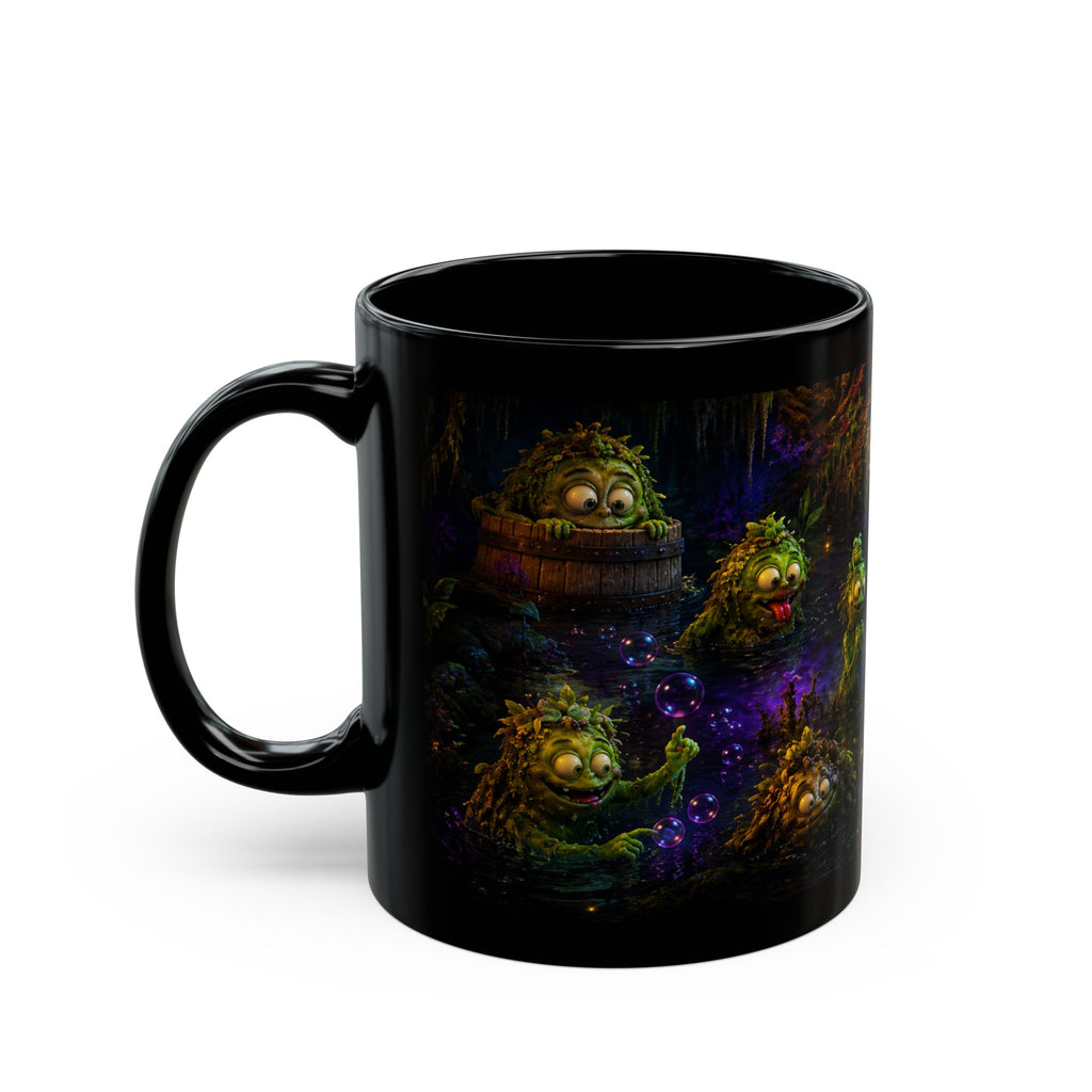 Fantasy Swamp Creatures Black Mug - Cute Mystic Bog Monsters
